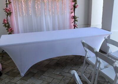 8 foot Banquet Tables comes with a spandex white linen