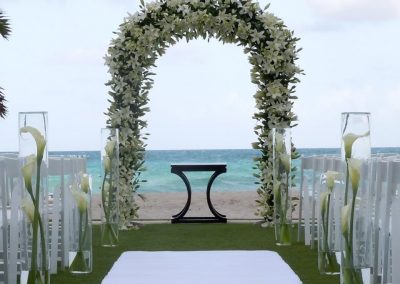 Wrought Iron Full Floral Wedding Arch with Glass Vase Decor Rental in South FL