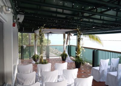 Tahitian Bamboo and Sheer Drape Canopy Chuppah Arch Rental at Smith & Wollensky, Miami Beach FL