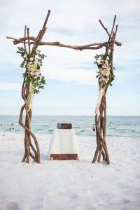 Natural Branchy Wood Wedding Altar Arch with Floral at the Beach in South FL